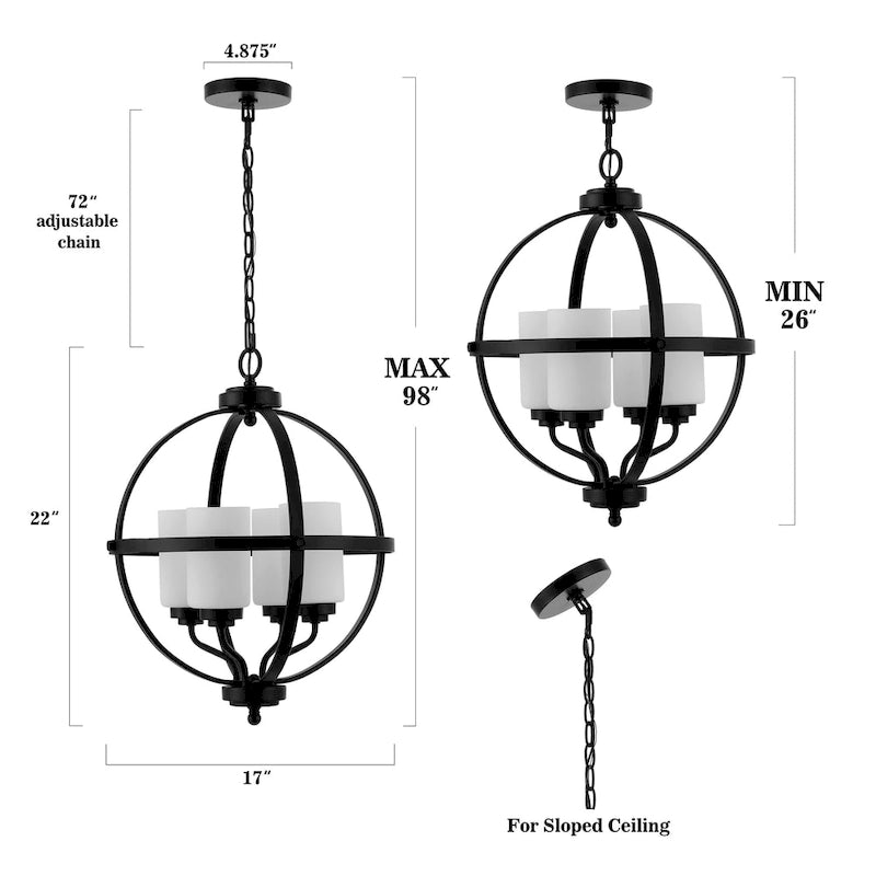 Suspension réglable Maribelle à 4 lumières LED de SAFAVIEH Lighting - 17 po L x 17 po l x 26-98 po H