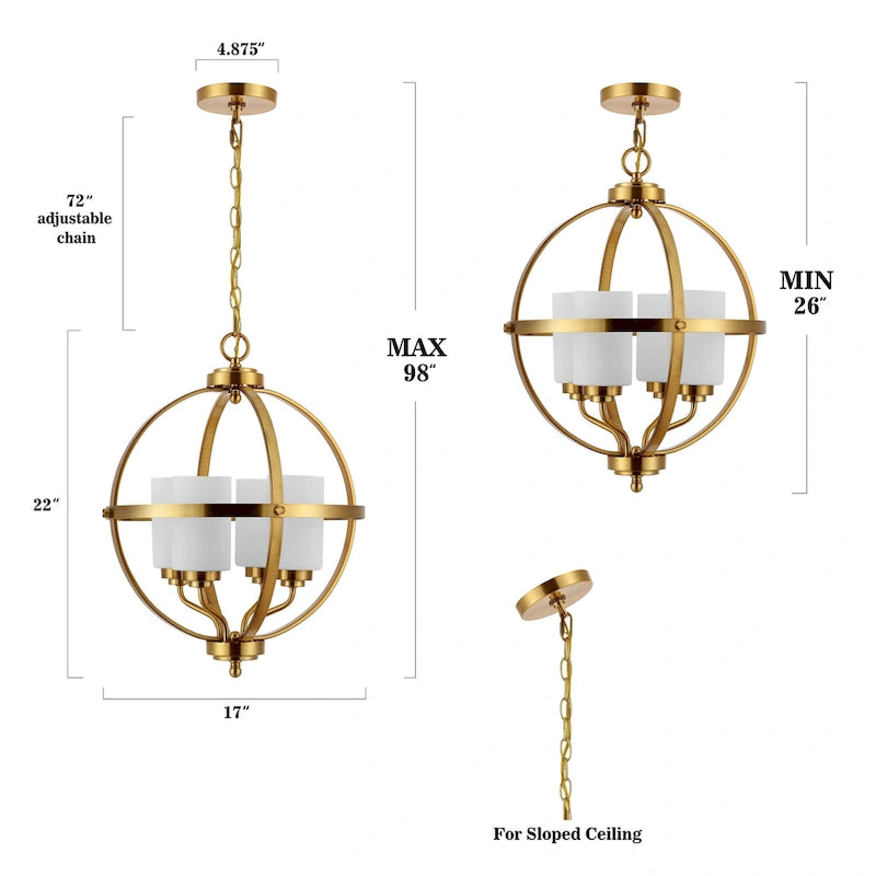 Suspension réglable Maribelle à 4 lumières LED de SAFAVIEH Lighting - 17 po L x 17 po l x 26-98 po H