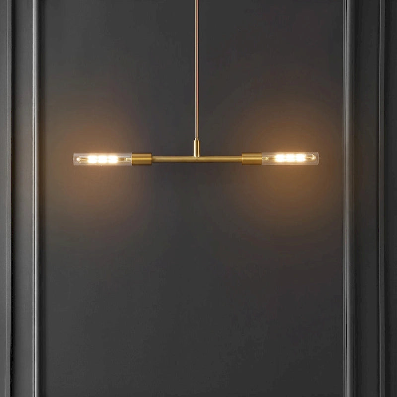 SAFAVIEH Lighting Gatienne 2 Light 34  Pendant - 34  x 5  x 13-43  - withD/H - Brass/Clear - 34Wx5Dx43H