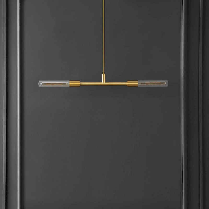 Suspension Gatienne 2 lumières SAFAVIEH Lighting 34 - 34 x 5 x 13-43 - avec profondeur/hauteur - Laiton/Transparent - 34L x 5P x 43H