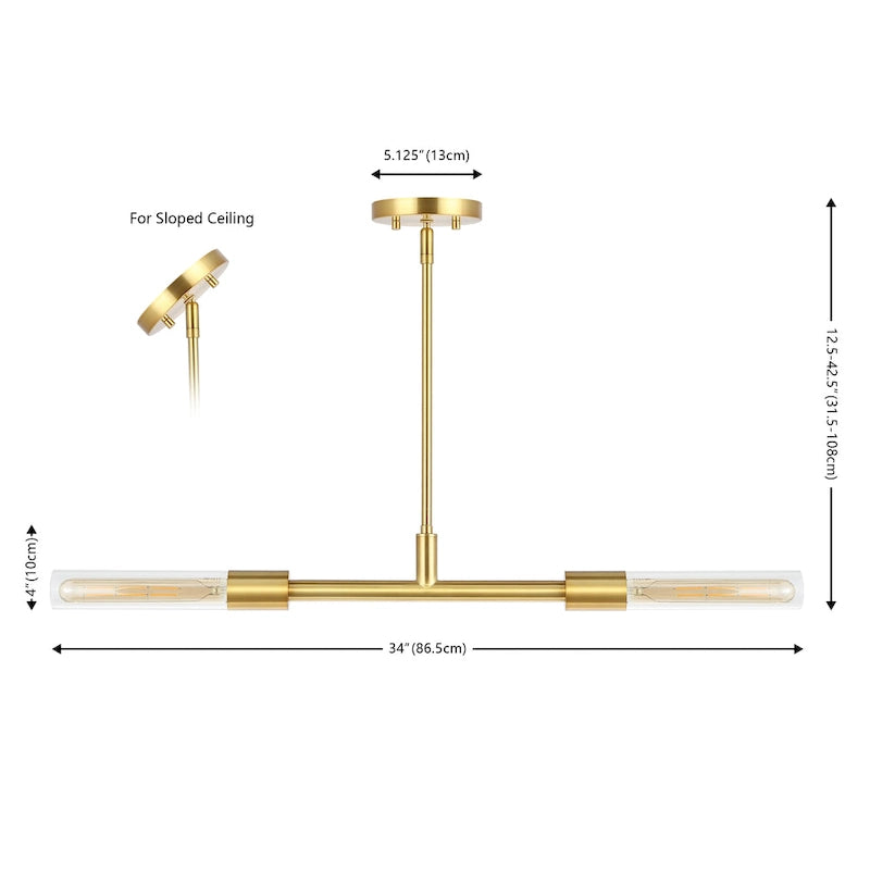 Suspension Gatienne 2 lumières SAFAVIEH Lighting 34 - 34 x 5 x 13-43 - avec profondeur/hauteur - Laiton/Transparent - 34L x 5P x 43H