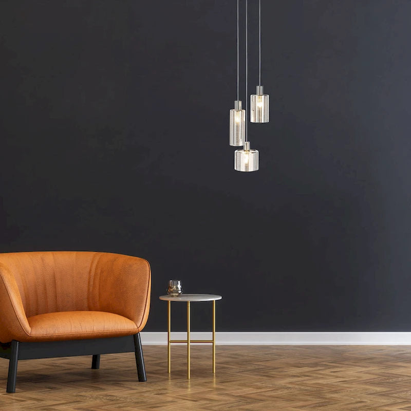 Suspension Akila de SAFAVIEH Lighting - 13,8 x 13,8 x 26,5-80,5 cm - Gris/Gris clair - 14 cm (L) x 14 cm (P) x 81 cm (H)