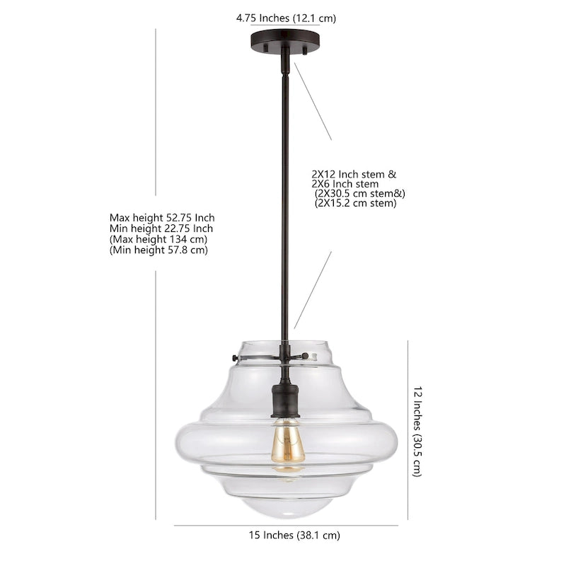Suspension LED réglable Kyrah de SAFAVIEH Lighting, finition bronze huilé - 15 cm (L) x 15 cm (l) x 20,5-50,5 cm (H)
