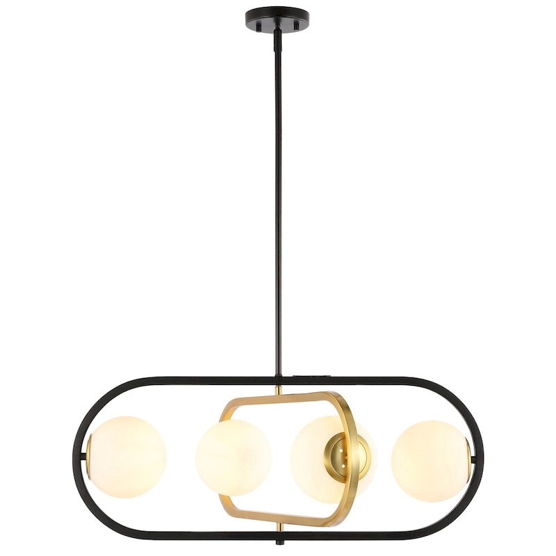 Suspension Enkeleda 4 lumières 27 de SAFAVIEH Lighting - 30 x 27 x 21-51 cm - avec profondeur/hauteur - Noir/Laiton doré - 30 x 27 x 51 cm