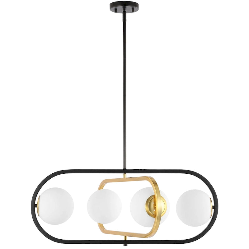 Suspension Enkeleda 4 lumières 27 de SAFAVIEH Lighting - 30 x 27 x 21-51 cm - avec profondeur/hauteur - Noir/Laiton doré - 30 x 27 x 51 cm