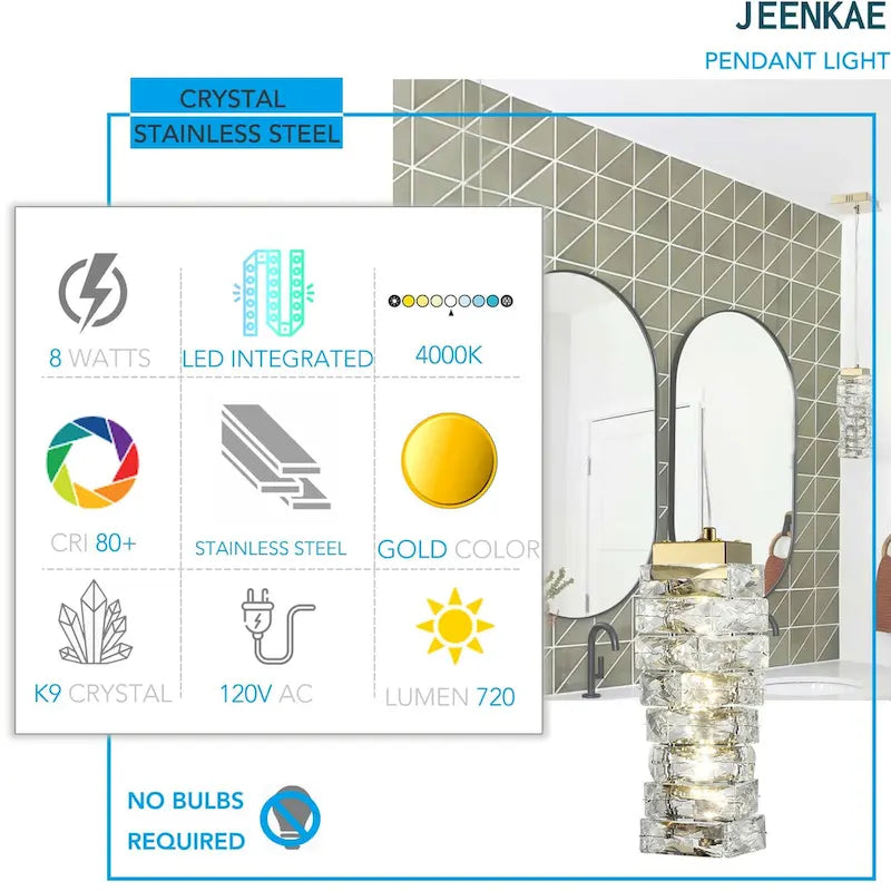 Suspension moderne Burano Mini Crystal, LED dorée 8 W, 4000 K - Laiton