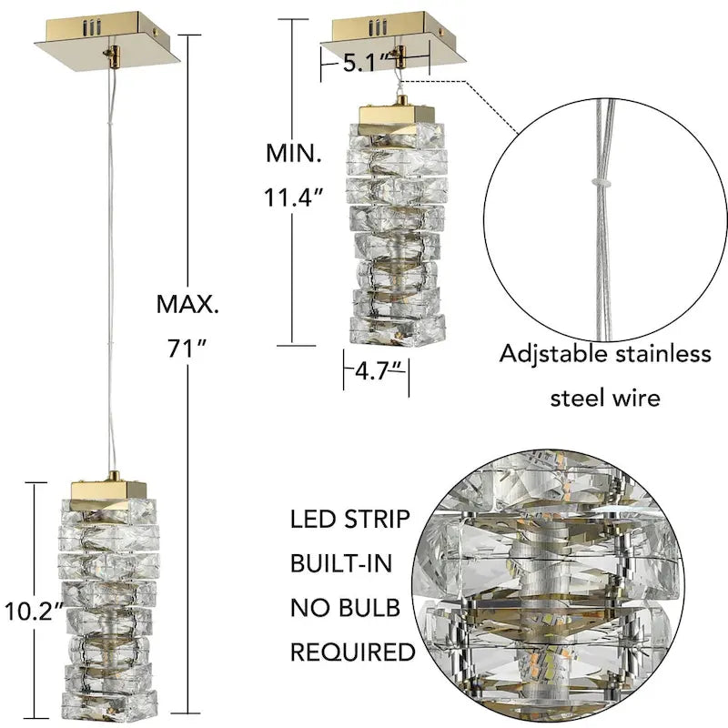 Suspension moderne Burano Mini Crystal, LED dorée 8 W, 4000 K - Laiton