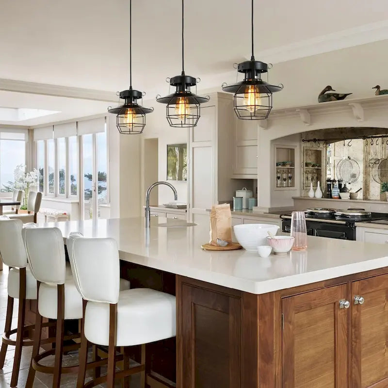 Suspension style ferme vintage, suspension rustique en métal noir, hauteur réglable, ampoule E26 (1 ampoule)