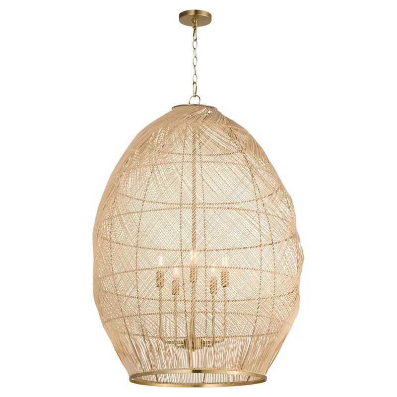 Suspension Quorum International 6901-5 en rotin, 5 lumières, 71 cm de large