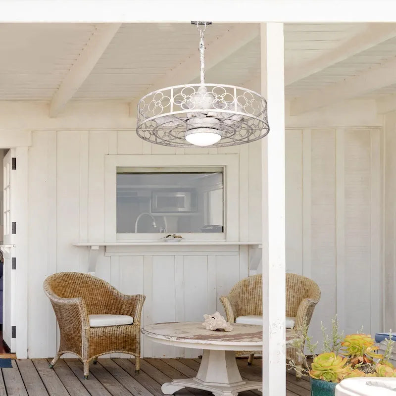 Ventilateur de plafond extérieur CurveCurio 24 avec éclairage LED étanche pour terrasse et intensité variable (3 températures de couleur), télécommande et application de contrôle