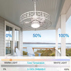 Ventilateur de plafond extérieur CurveCurio 24 avec éclairage LED étanche pour terrasse et intensité variable (3 températures de couleur), télécommande et application de contrôle