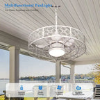 Ventilateur de plafond extérieur CurveCurio 24 avec éclairage LED étanche pour terrasse et intensité variable (3 températures de couleur), télécommande et application de contrôle