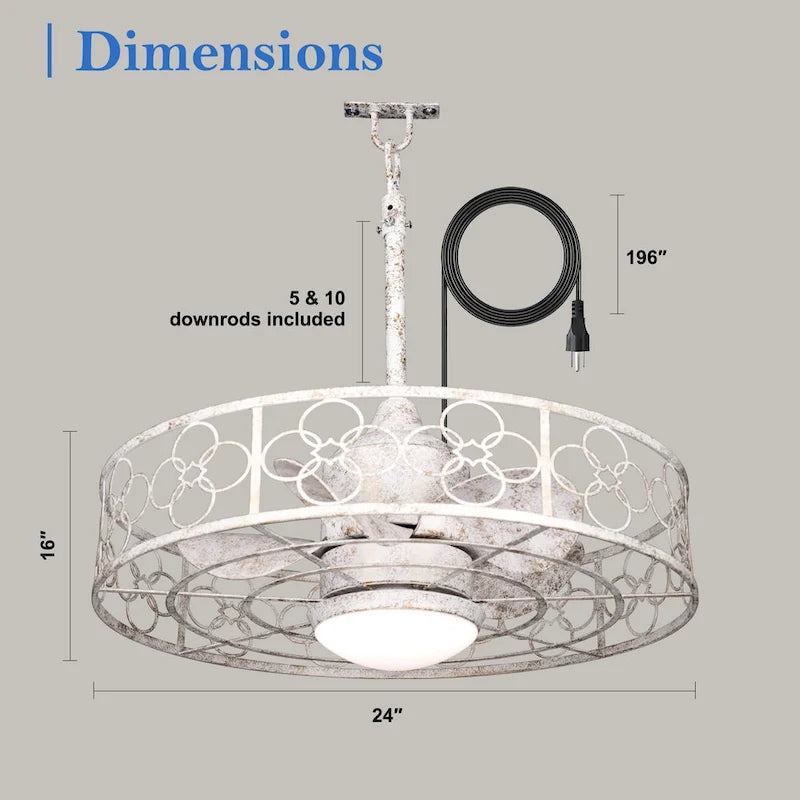 Ventilateur de plafond extérieur CurveCurio 24 avec éclairage LED étanche pour terrasse et intensité variable (3 températures de couleur), télécommande et application de contrôle