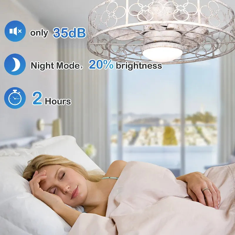 Ventilateur de plafond extérieur CurveCurio 24 avec éclairage LED étanche pour terrasse et intensité variable (3 températures de couleur), télécommande et application de contrôle