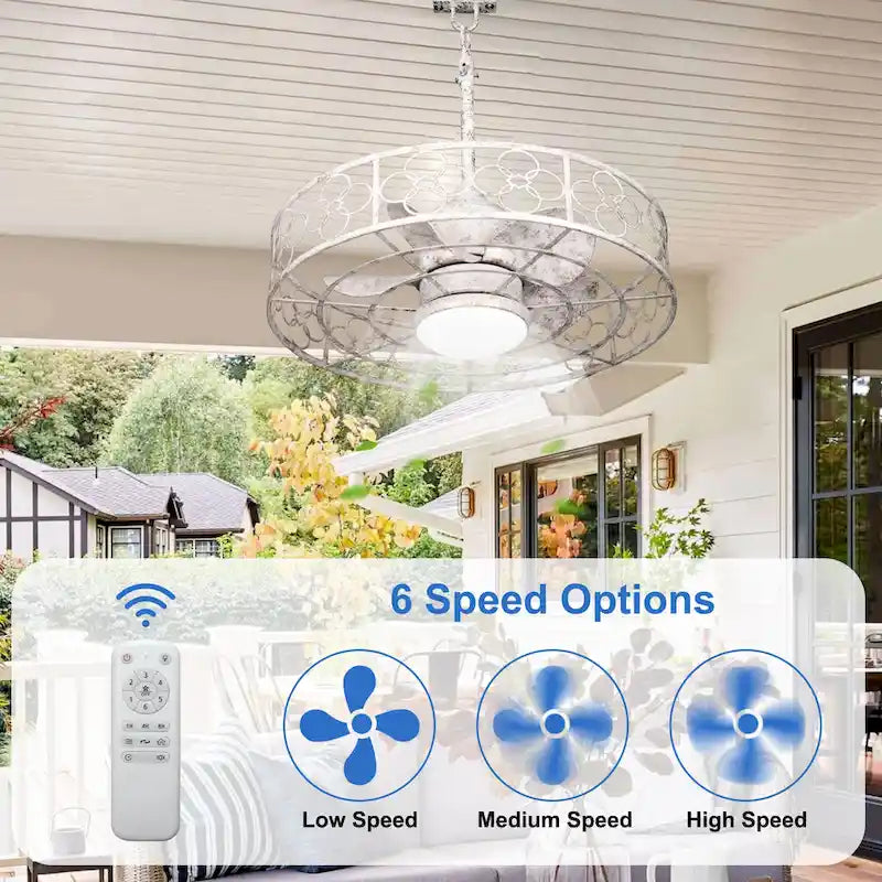 Ventilateur de plafond extérieur CurveCurio 24 avec éclairage LED étanche pour terrasse et intensité variable (3 températures de couleur), télécommande et application de contrôle