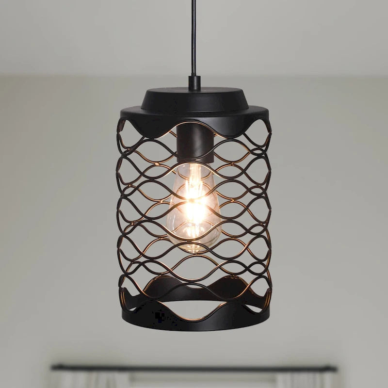 CurveCurio 7  Wave Design Matte Black Modern Industrial Pendant Light Single Light-E26 Base - 7  * 7  * 14 