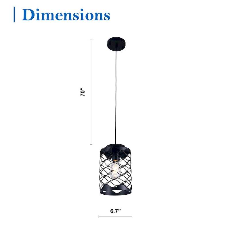 Suspension CurveCurio 7 Wave Design Noir Mat Style Industriel Moderne - Culot E26 - 7 x 7 x 14