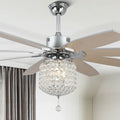 65  Large Crystal Ceiling Fan with Chorme Finish, 8-Blades 3 Lights w Crystal Shade, Quiet DC Motor w Remote Control