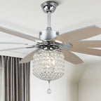 65  Large Crystal Ceiling Fan with Chorme Finish, 8-Blades 3 Lights w Crystal Shade, Quiet DC Motor w Remote Control