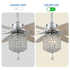 Ventilateur de plafond 65 pouces (165 cm) en cristal chromé, 8 pales, 3 lumières avec abat-jour en cristal, moteur CC silencieux avec télécommande
