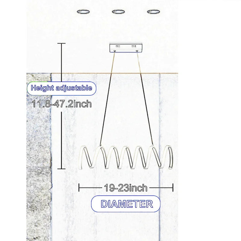 Suspension moderne en aluminium à spirale, 58 cm (23 pouces).