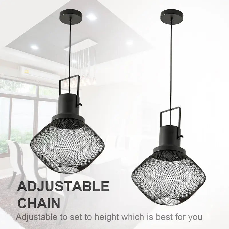 Lustre industriel HOMCOM avec chaîne de suspension réglable, base ronde en métal à fixer au plafond, noir