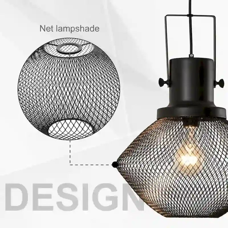 Lustre industriel HOMCOM avec chaîne de suspension réglable, base ronde en métal à fixer au plafond, noir