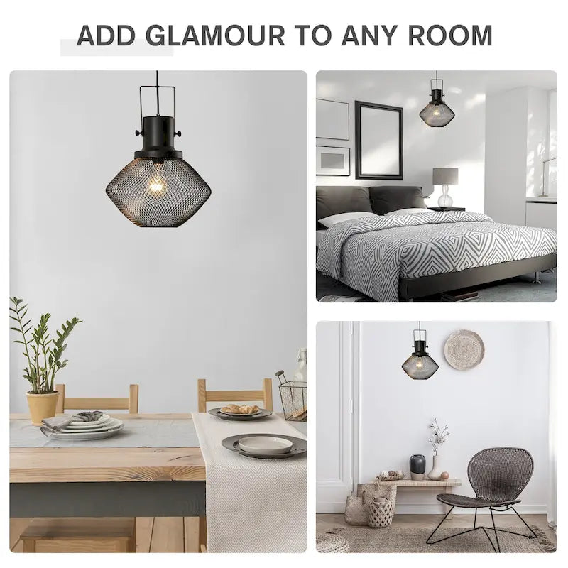 Lustre industriel HOMCOM avec chaîne de suspension réglable, base ronde en métal à fixer au plafond, noir