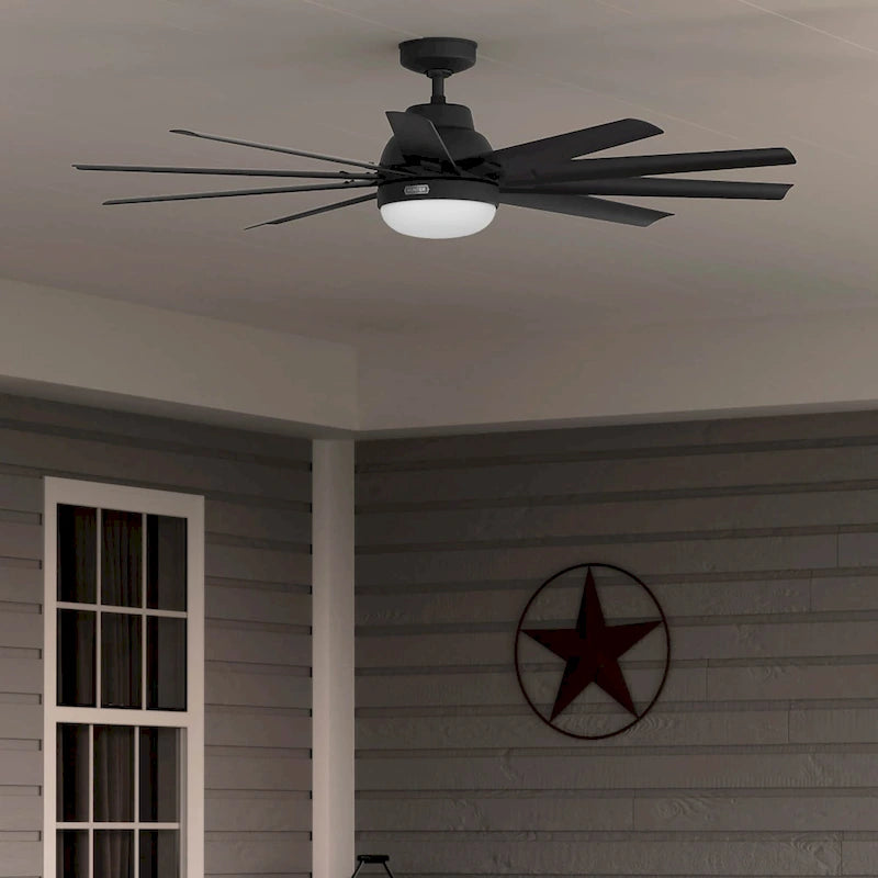 Ventilateur de plafond Hunter 60 Overton pour milieux humides, avec éclairage LED et commande murale - Style moulin à vent, transitionnel, moderne - ENERGY STAR