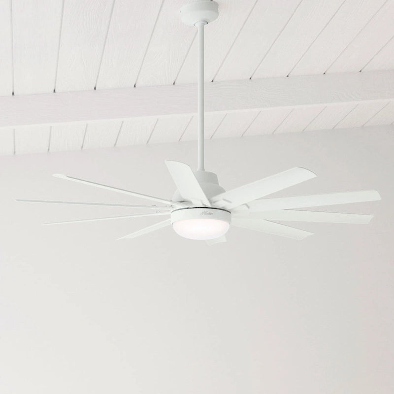 Hunter 60  Overton Damp Rated Ceiling Fan with LED Light Kit and Wall Control - Windmill, Transitional, Modern - ENERGY STAR