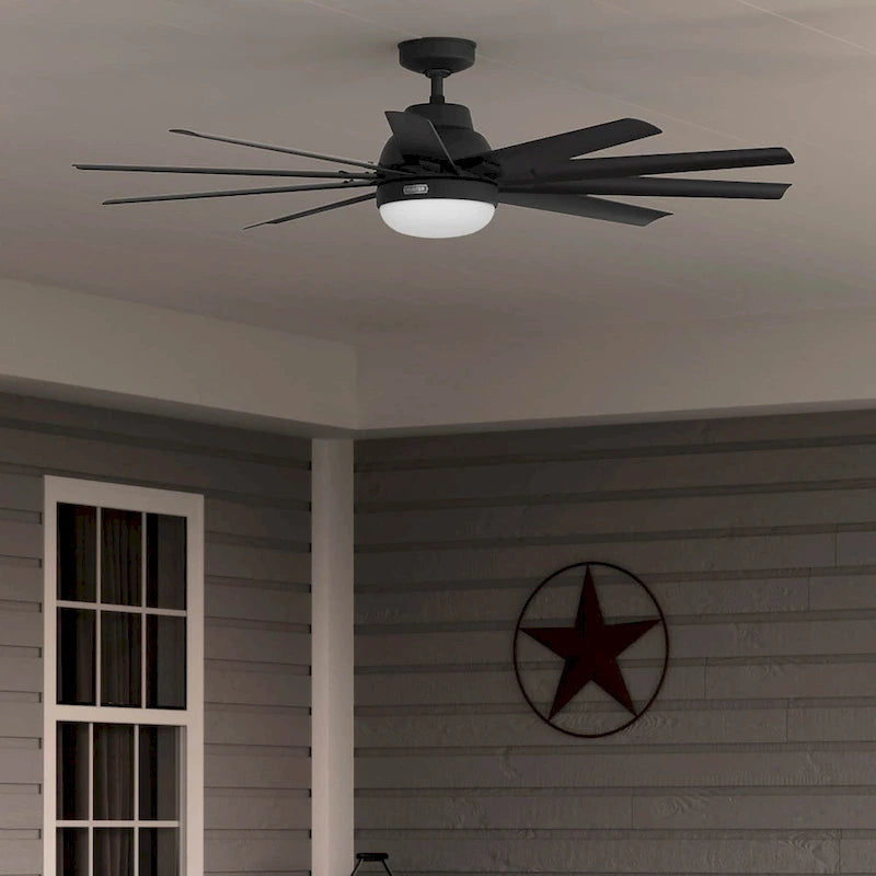 Ventilateur de plafond Hunter 60 Overton pour milieux humides, avec éclairage LED et commande murale - Style moulin à vent, transitionnel, moderne - ENERGY STAR