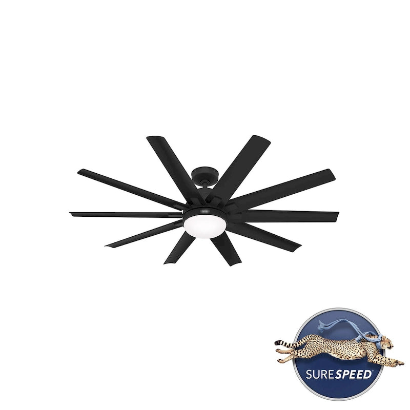 Ventilateur de plafond Hunter 60 Overton pour milieux humides, avec éclairage LED et commande murale - Style moulin à vent, transitionnel, moderne - ENERGY STAR