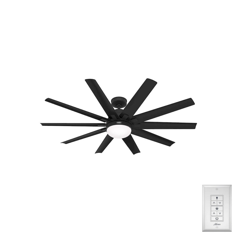 Ventilateur de plafond Hunter 60 Overton pour milieux humides, avec éclairage LED et commande murale - Style moulin à vent, transitionnel, moderne - ENERGY STAR