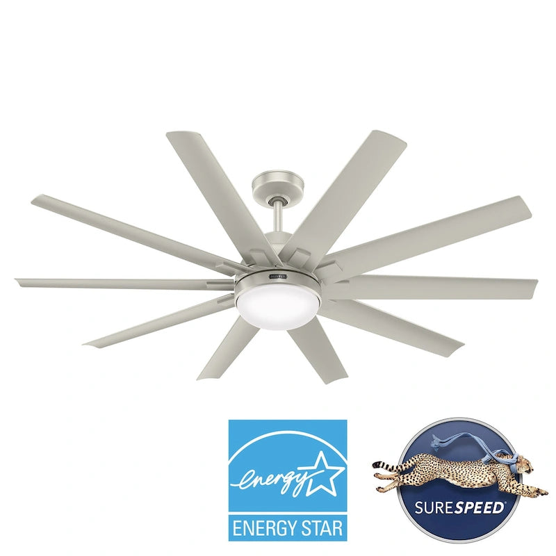 Ventilateur de plafond Hunter 60 Overton pour milieux humides, avec éclairage LED et commande murale - Style moulin à vent, transitionnel, moderne - ENERGY STAR