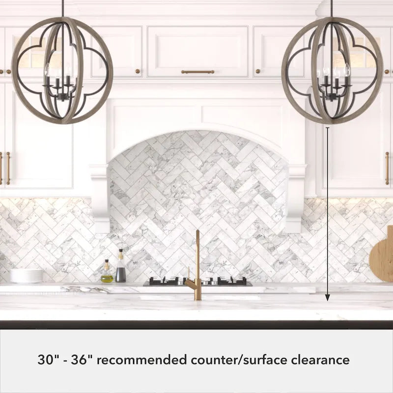 Suspension Hunter 24 Gablecrest à 4 lumières - Îlot de cuisine, salle à manger, entrée - Style campagnard, transitionnel, campagne française, aspect vieilli