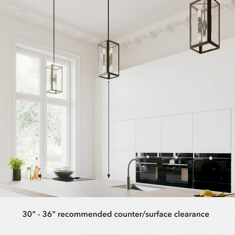 Suspension Hunter Felipe à 6 lumières avec verre clair bullé, style ferme moderne et industriel – Îlot, salle à manger, entrée, chambre, couloir