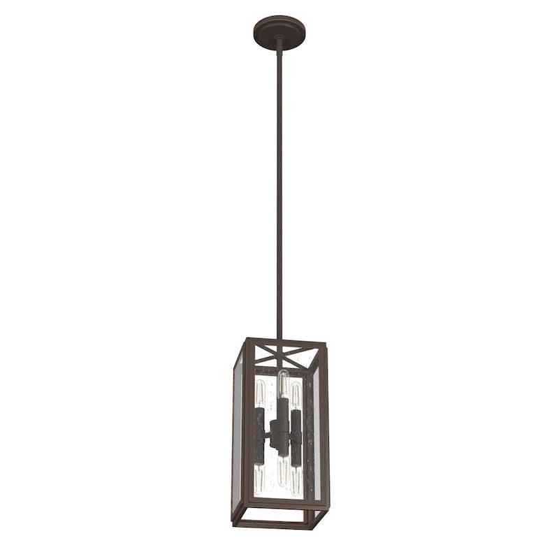 Suspension Hunter Felipe à 6 lumières avec verre clair bullé, style ferme moderne et industriel – Îlot, salle à manger, entrée, chambre, couloir