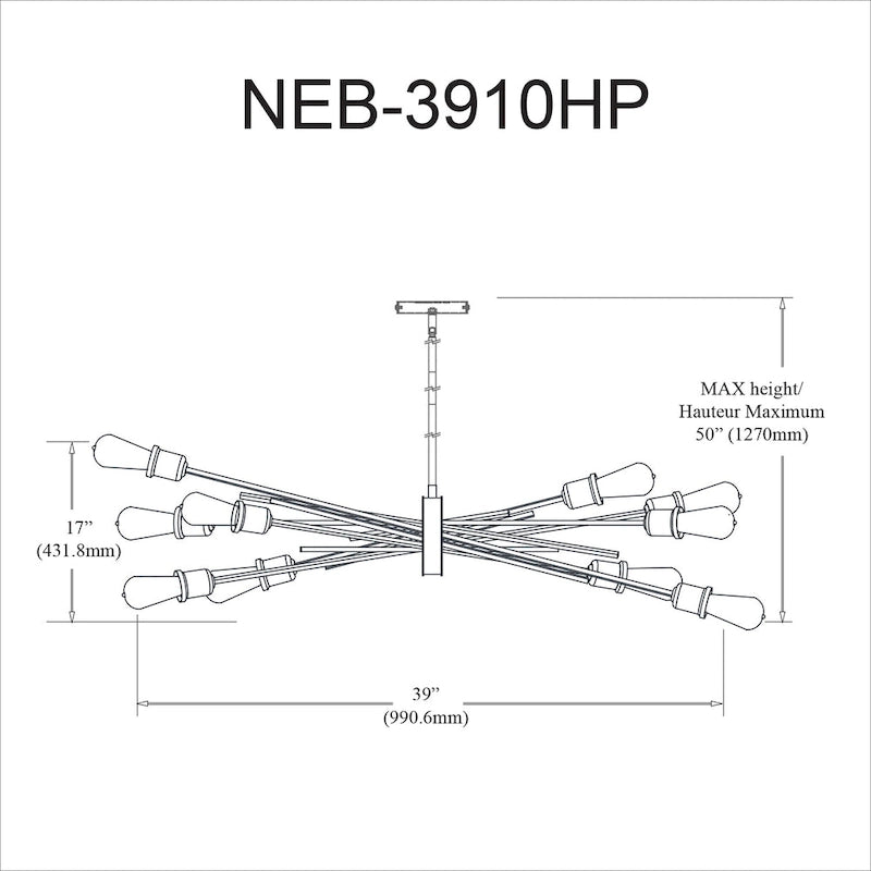 Suspension horizontale à 10 lumières incandescentes, blanc mat