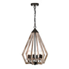 Suspension Cydney 16 pouces, forme géométrique, finition grain de bois, 6 lumières