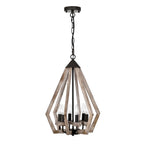 Suspension Cydney 16 pouces, forme géométrique, finition grain de bois, 6 lumières