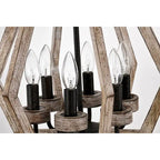 Suspension Cydney 16 pouces, forme géométrique, finition grain de bois, 6 lumières