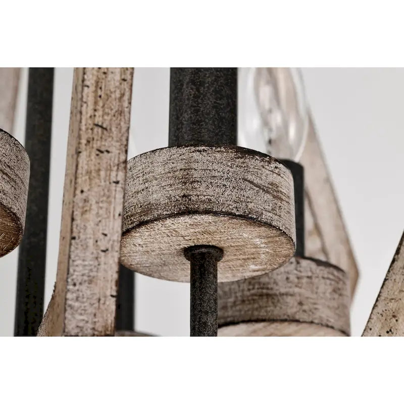 Suspension Cydney 16 pouces, forme géométrique, finition grain de bois, 6 lumières