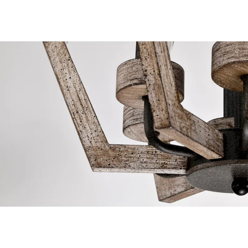 Suspension Cydney 16 pouces, forme géométrique, finition grain de bois, 6 lumières