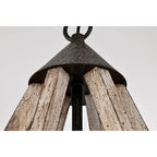 Suspension Cydney 16 pouces, forme géométrique, finition grain de bois, 6 lumières