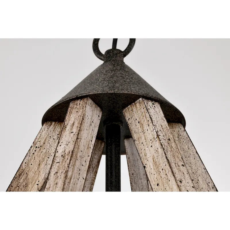 Suspension Cydney 16 pouces, forme géométrique, finition grain de bois, 6 lumières