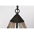 Suspension Cydney 16 pouces, forme géométrique, finition grain de bois, 6 lumières