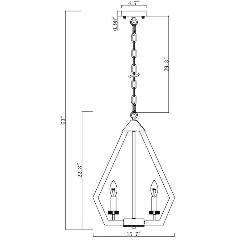 Suspension Cydney 16 pouces, forme géométrique, finition grain de bois, 6 lumières
