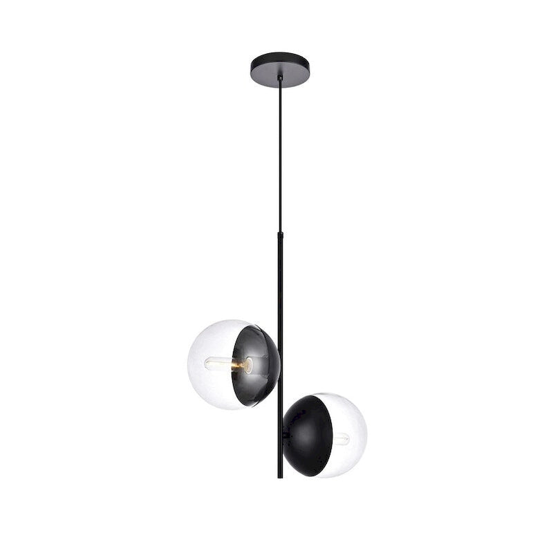 Suspension moderne à deux lumières de 43 cm (17 pouces) à double bulle avec verre transparent