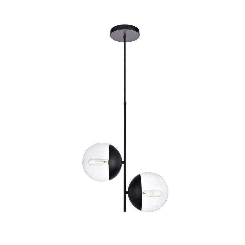 Suspension moderne à deux lumières de 43 cm (17 pouces) à double bulle avec verre transparent