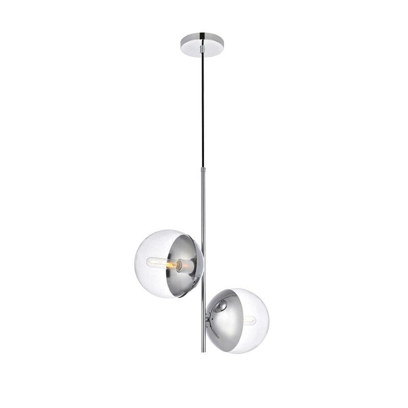 Suspension moderne à deux lumières de 43 cm (17 pouces) à double bulle avec verre transparent